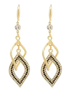 Yellow Chimes Gold Tone Crystal Studded Geometric Drop Earrings for Women and Girls | Perfect for Valentine's Day, Birthday