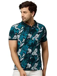 Men Printed Half Sleeves Polo Neck Tshirt-GRNT107-AIRFORCE_XL