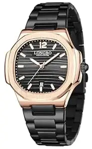 LONGBO Aurelius Analog Watch for Men, Octagonal Case, Brushed Dial, Stainless Steel Band, Luminous 30 M Water Proof, Date Display Mens Watch | Gift for Men