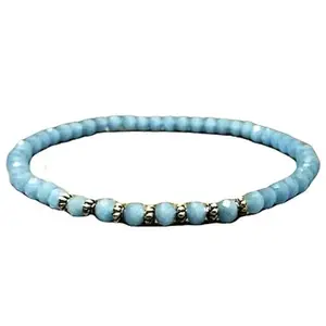 RRJEWELZ 6mm Natural Gemstone Blue Chalcedony Rondelle shape Faceted cut beads 7 inch stretchable bracelet for women. | STBR_RR_W_02042