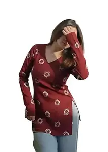 IQRA TRADING HUB Rayon Short Kurti for Women |Maroon V Neck Casual Summer Kurti Top | Daily & Office Wear | Stylish Short Kurti for Jeans & Leggings