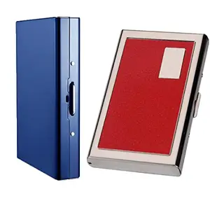 Stealodeal 6 Slot Red Leather with 8 Slot Blue RFID Blocking (Unisex) Card Holder (Combo of 2)