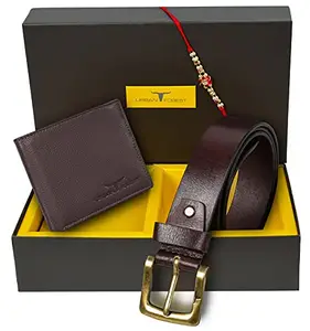 URBAN FOREST Men Rakhi Gift Hamper For Brother - Classic Brown Leather Wallet, Casual Brown Leather Belt And Rakhi Combo Gift Set For Brother - 4612