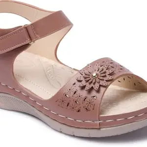 Picktoes PT-4004 Women's Pink Synthetic Leather Casual Heel Sandal