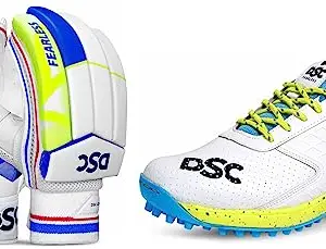 DSC Jaffa 22 Cricket Shoes for Men and Boys UK-8 White/Lime-Yellow & DSC 1500398 Intense Attitude Men's Polyester Cricket Right Batting Gloves (Colour May Vary)