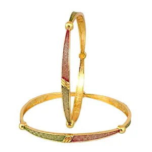 LUCKY JEWELLERY 18k One Gram Gold Plated Meenakari 1 Pair Sleek Bangles for Women & Girls | Traditional Designer Kada Bracelet Bangle Set |Elegant Wedding & Casual Wear- Pack of 2 (430-R1BG-1467-2-26)