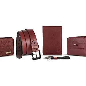 WildHorn Leather Executive Gift Set | Combo Of Men's Wallet, Ladies Wallet,Passport Holder, Men's Belt & Keyring |5 In 1 Mega Combo, Brown