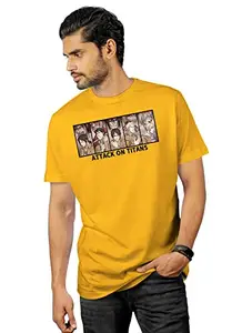 AirDrop Relaxed Fit Anime AOT T-Shirt for Men 557 (Golden Yellow, Large)