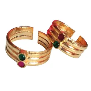 SUBHEKSHANA METALS & CRAFTS Subhekshana 18 k Gold Classic Traditional Five-Metal Impon Adjustable Leg finger Toe Ring with Cubic Zirconia Stones – Ideal for Women and Girls