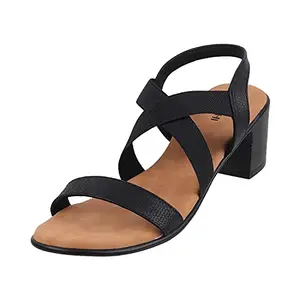 Mochi Women's Black Faux Leather Block Heel Strappy Fashion Sandals UK/3 EU/36 (33-1482)