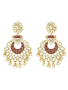 Live Evil Earrings Set Gold Plated Maroon Mirror Work Earrings Set for Women| Mirror Work Fashion Jewellery For Girl Religious Traditional Wedding Woman Jhumka Bridal wear