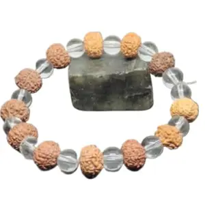 DeepMines Round Shape Sfatik Stone Handmade Sphatik Rudraksha Bracelet Original Certified By IGL Lab नेपाली रुद्राक्ष स्फटिक ब्रेसलेट Rudraksh & Crystal Spatik Bracelet