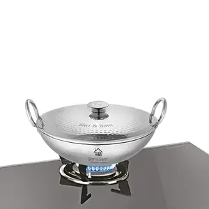 Shri & Sam Stainless Steel Heavy Weight Hammered Kadhai with Lid, 2.5 mm,20 cm, 1.3 Kg, 1.5 Litre price in India.