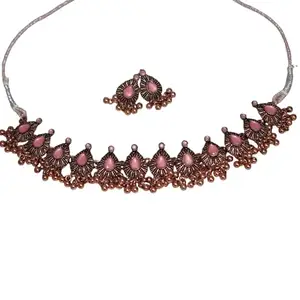 Elegant Peach Copper Choker Necklace Set