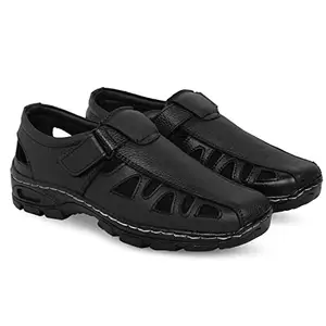 Brougwood Men’s Leather Sandals – Casual & Semi-Formal Comfort Sandals for Men (Black, UK Footwear Size System, Adult, Men, Numeric, Medium, 8)