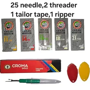 Sewing Kit with 25 Organ Machine Needles, 2 Needle Threaders, Croma Gold Tailor's Tape, Seam Ripper