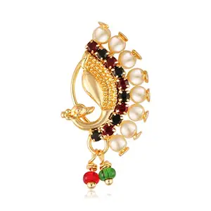 VFJ VIGHNAHARTA FASHION JEWELLERY Vighnaharta Gold Plated with Peals Alloy and CZ stone Non Piercing Maharashtrian Nath Nathiya./ Nose Pin valentine day gift valentineday gift for her gift for him gift for women gift for women [VFJ1086NTH-Press-Multi ]