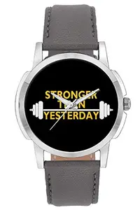 BIGOWL Wrist Watch - Stronger Than Yesterday Motivational Quote Analog Men's and Boy's Wrist Watch - Unique Analog Quartz Leather Band Wrist Watch by