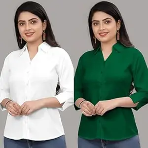 Formal Cotton Blend Shirt for Women with 3/4 Sleeve for Casual Wear Combo of 2