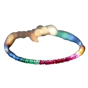 Lady Works Unisex Bracelet Multi Sapphire 3.5mm Rondelle Shape Faceted Cut Gemstone Beads 7 Inch Adjustable Gold Plated Clasp Bracelet| Lcbr_04822