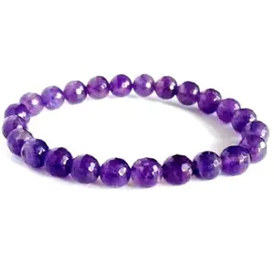 Lady Works Natural Amethyst 6mm Round Shape Faceted Cut Beads 8 Inch Stretchable Bracelet For Men & Women. Unisex Bracelet For Healing, Meditation, Prosperity, Gift & Luck|LW_BRST_00371_8.0