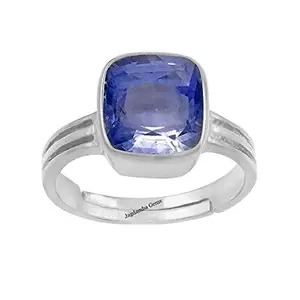 Kirti Sales GEMS 15.25 Ratti Earth Mined AAA+ Quality Natural Blue Sapphire Neelam Panchdhatu Silver Plated Adjustable Gemstone Ring for Women's and Men's (Lab - Certified)