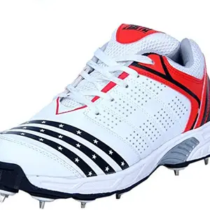 FIRE FLY Howzatt Cricket Spike Shoe for Men White Red Light Weight Sport Outdoor Shoes (11)