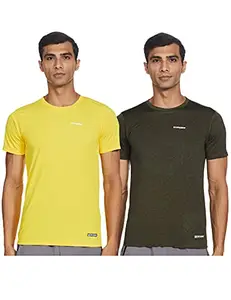 Charged Brisk-002 Melange Round Neck Sports T-Shirt Olive Size Medium And Charged Pulse-006 Checker Knitt Round Neck Sports T-Shirt Yellow Size Medium