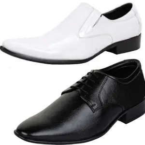 Vitoria Derby Shoes for Men | Shoes for Men with PU Sole | Comfortable & Lightweight |Durable & Trendy Design | Size : 9 | Color : Multicolor,VTR_301BkLaceRnd_VTR_401WhtSlipon_2S_9