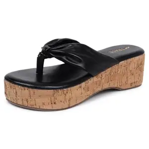TRASE Helga Wedges Heels Sandals for Women, Casual Elegance with Ultimate Comfort (Black, 7 UK)