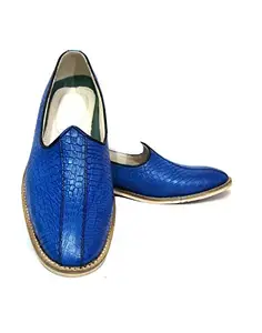 ASM High Fashion Alligator Pattern Leather Blue Nagra Party Shoes with Leather Upper, Leather Insole, Fully Leather Lining, Handmade Sole. Article No. N141, UK 4 to 15. (10)