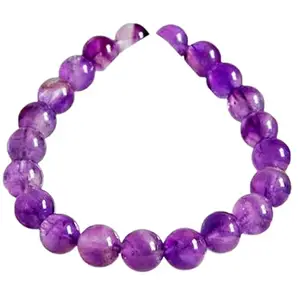 Lady Works Natural Amethyst 8mm Round Shape Smooth Cut Beads 8 Inch Stretchable Bracelet For Men & Women. Unisex Bracelet For Healing, Meditation, Prosperity, Gift & Luck|LW_BRST_00410_8.0