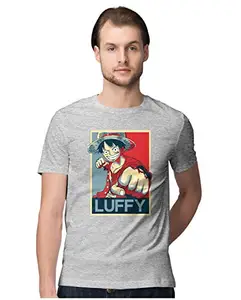ALLEN BLACK Men's Regular Fit T-Shirt Monkey D. Luffy One Piece Hope Style Pop Art 100% Cotton T-Shirt Melange Grey_MLP-MGREY-XXL-MENR_