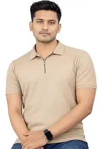 CHOZI Men's Polyster Regular Fit Polo T-Shirt with Short Sleeve and Zipper Plain-Regular Fit