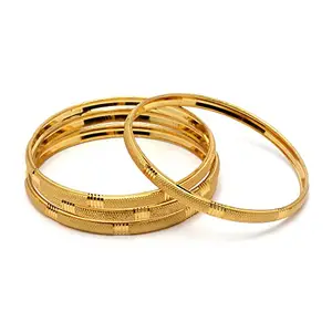 ZENEME Set Of 4 Gold-Plated Classic Textured Handcrafted Bangles (2.4)