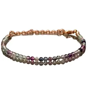 Lady Works Unisex Bracelet Fluorite 3mm Round Shape Faceted Cut Gemstone Beads 7 Inch Adjustable Gold Plated Clasp Bracelet| Lcbr_02830