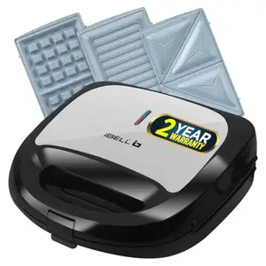 iBELL SM1301C 3 in 1 Sandwich Maker With Non-toxic Ceramic Coated Interchangeable Plates, Big Size, 750 Watt, Toast/Waffle/Grill (24 x 24 x 10 cm)