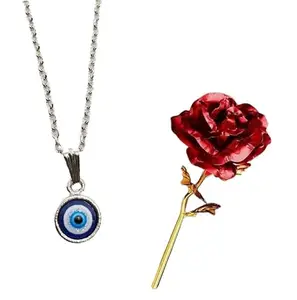 Vientiq Evil Eye Pendant Chain & Red Rose Combo Set