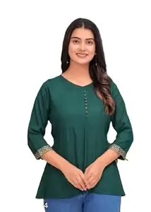 Women’s Rayon Short Kurti Top | Casual & Office Wear Tunic with Round Neck and 3/4 Sleeves | Comfortable Every Occassion Wear |