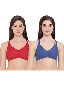 Clovia Women's Pack of 2 Cotton Non-Padded Non-Wired Full Coverage Multiway T-Shirt Bra (COMBRC752_Red & Blue_36C)