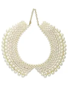 Karatcart White Pearl Beaded Large Collar Necklace for Women