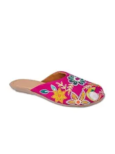 NYTY20 Latest Stylish Juti for Women and Girls Handmade Jutti Ethnic Shoes Traditional Flat Mojari Embroidered Canvas Slip on Bellies Casual Juti for Women Pink
