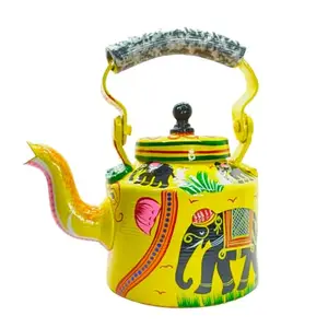 Ratan Handicrafts Hand Painted Designer Aluminium Chai Kettle for Tea/Coffee, Home Décor& Gift Purpose. Capacity 1 L, Size 8.5