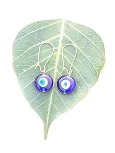 Golden Evil Eye Dangle Drop Earrings - Dainty Turkish Blue Handmade Murano Glass Jewelry for Women and Girls