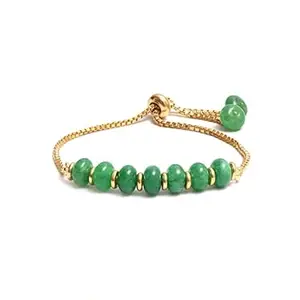 RRJEWELZ Natural Green Jade 6mm Rondelle Shape Smooth Cut Gemstone Beads 7 Inch Adjustable Gold Plated Clasp Bracelet For Men, Women. Natural Gemstone Link Bracelet. | Lcbr_03332