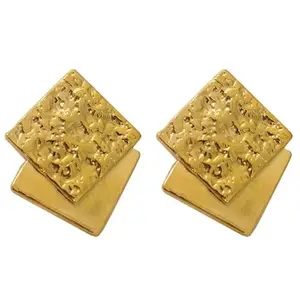 BANDIK Textured Gold-Plated Hammered Square Stud Earrings For Girls - Minimalist Statement and Stylish Earrings for Women