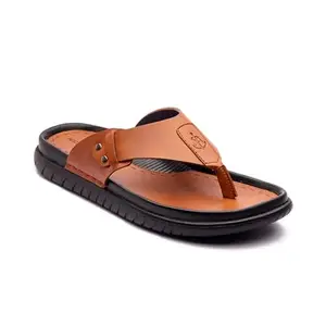 Michael Angelo Synthetic Leather Tan V Strap Sandal Comfortable Slippers for Men