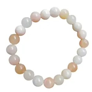 RRJEWELZ Natural Pink Morganite 8mm round Shape smooth Cut Beads 7 Inch Stretchable Bracelet for Men & Women.|STBR_RR_07737_7.0