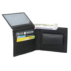 popo Men Black Genuine Leather Wallet (4 Card Slots) (Black)