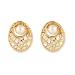 The Fun Company Pearl Fantasia Gold Plated Stud Earrings For Women And Girls | Lightweight And Stylish Jewellery | Beautiful Latest Accessories For Office & Casual Wear
